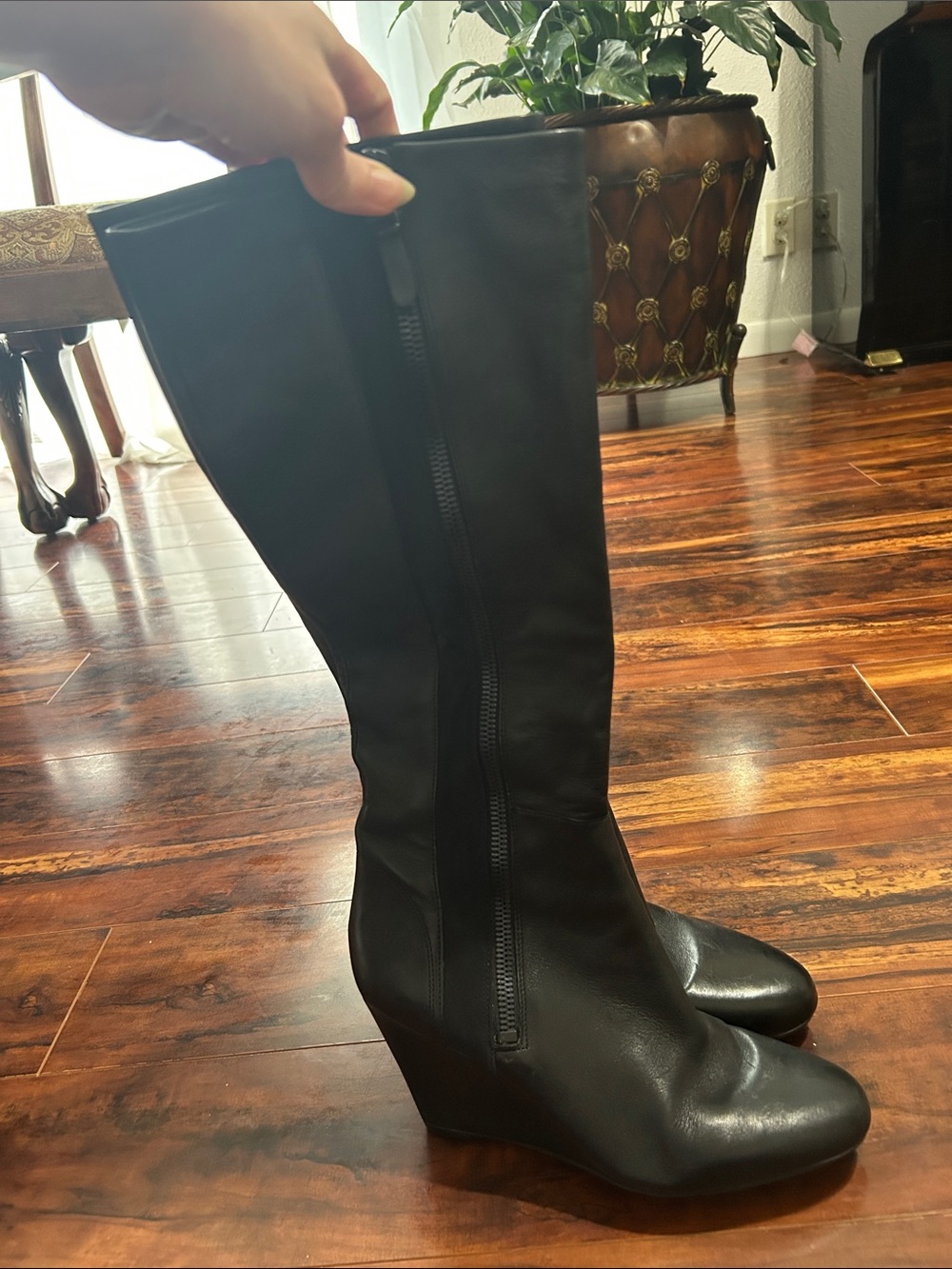 Via Spiga Black Wedge Leather Boots